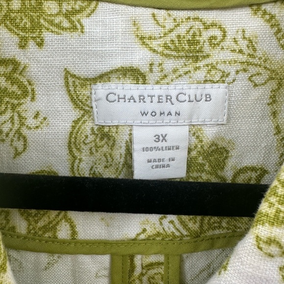 CHARTER CLUB LINEN green floral costal grandma woman lagonlook boho jacket 3X - Picture 4 of 11